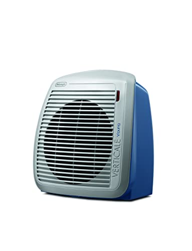 DeLonghi HVY1020 Termoventilatore Verticale Young, Silenzioso e Leggero, Protezione Antigoccia, Maniglia, Dispositivo di Sicurezza, Luce, Protezione Antigelo, Piccole Dimensioni, 2000watt, Grigio/Blu