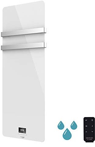 Cecotec Riscaldatore scaldasalviette, Asciugamano in Cristallo 9870 a Risparmio energetico, Bianco 850 W, Display LED, Doppio Gancio in Acciaio Inox, Timer settimanale, Telecomando, Protezione IP24