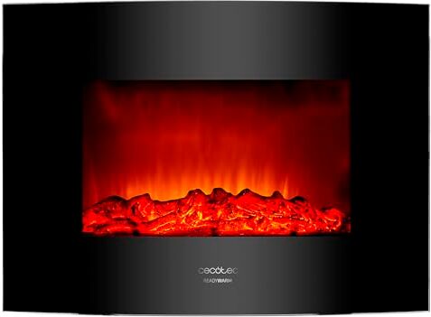 Cecotec Cheminée électrique Ready Warm 2200 Curved Flames. 2000W, 22", 2 niveaux de puissance, 20m2, Télécommande, Panneau curve en verre templé (22", Nero   Telecomando)