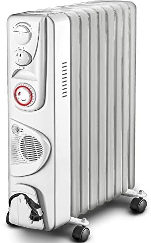 TRESKO Radiatore ad olio 2000W con termostato, riscaldamento elettrico a 9 costine, a risparmio energetico, radiatore mobile con timer da 24 ore, protezione da surriscaldamento e 3 livelli