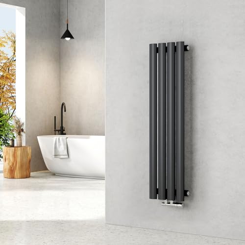 EMKE Radiatore piccolo 900 x 240 mm, ovale a pannello, attacco centrale, verticale, design, radiatore tubolare, monostrato, antracite, 266 Watt