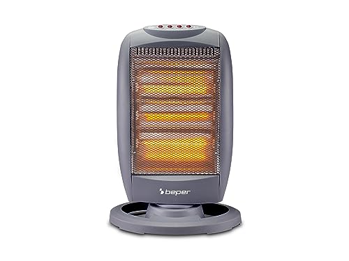 BEPER Stufa Alogena Oscillante, 1200W, Basso Consumo Energetico, Silenziosa, Protezione termica, Grigia