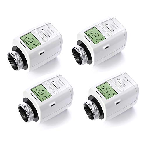 ET - EUROTRONIC Technology GmbH Eurotronic Comet Plus Set di 4 , termostato per radiatori (regolabile, risparmio sui costi, accessori per la casa intelligente, per riscaldamento, set di 4), colore: Bianco