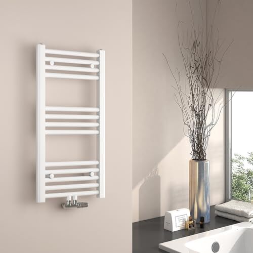 EMKE Scaldasalviette da bagno, 400 x 750 mm, con attacco centrale, scaldasalviette per acqua, attacco centrale, bianco, 244 Watt