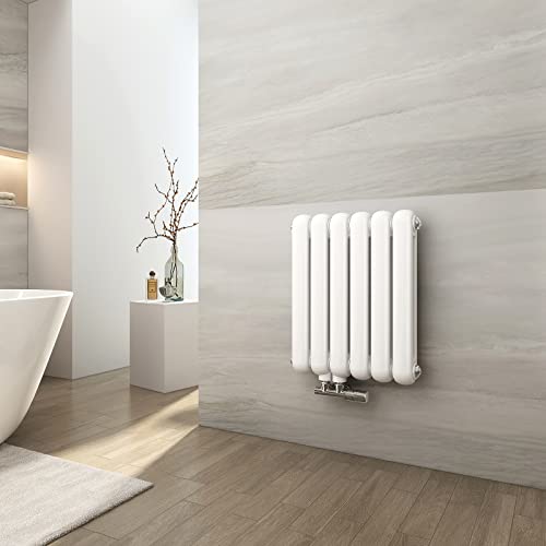 EMKE Radiatore orizzontale ovale, 550 x 440 mm, bianco, design radiatore a doppio strato, piccolo riscaldamento laterale per acqua calda