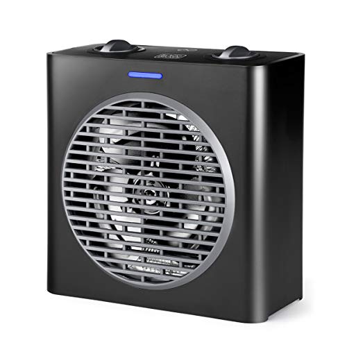 Black & Decker Termoventilatore compatto 2000W. Potenza e termostato regoabili. 2 modalità e funzione Ventilatore. Sistema anti ribaltamento e anti surriscaldamento. Nero opaco e grigio.