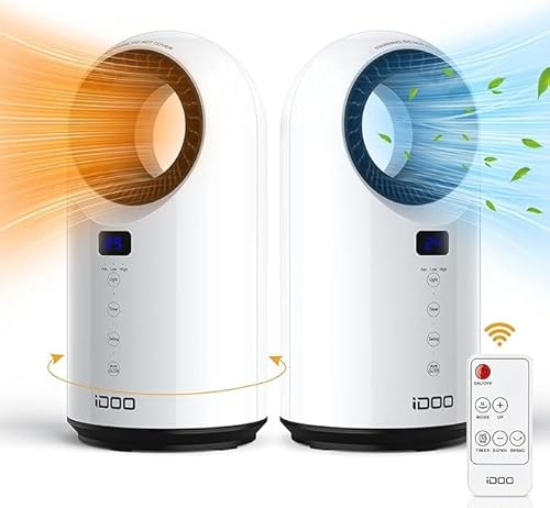 iDOO Stufa Elettrica Basso Consumo, Ceramica Termoventilatore 1500W, Riscaldatore Elettrico con Telecomando, 12H Timer, 60° Oscillazione, Sicuro e Silenzioso per Ufficio Casa