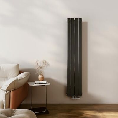 EMKE Radiatore di design, sottile, alto, 1600 x 304 mm, verticale, con attacco centrale, per bagno, camera da letto e soggiorno, colore nero 501 W EMKE Radiatore di design, sottile, alto, 1600 x 304 mm, verticale, con attacco centrale, per bagno, camera da letto e soggiorno, colore nero 501 W
