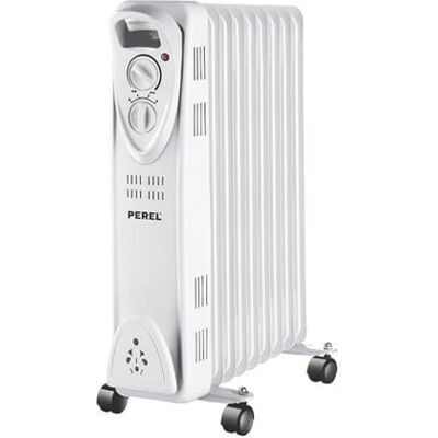 Perel Radiatore a olio 2000 W, 9 elementi, riscaldamento elettrico, 3 livelli di calore, termostato, ruote, a risparmio energetico, max. 25 m², bianco Perel Radiatore a olio 2000 W, 9 elementi, riscaldamento elettrico, 3 livelli di calore, termostato, ruote, a risparmio energetico, max. 25 m², bianco