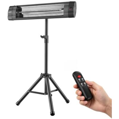 VEVOR Riscaldatore a Infrarossi 2500 W Treppiede e Telecomando da Esterno 3 Livelli di Calore, Timer 24 Ore, Pannello di Controllo, Struttura in PP Resistente al Calore, per Patio, Cortili e Balconi VEVOR Riscaldatore a Infrarossi 2500 W Treppiede e Telecomando da Esterno 3 Livelli di Calore, Timer 24 Ore, Pannello di Controllo, Struttura in PP Resistente al Calore, per Patio, Cortili e Balconi