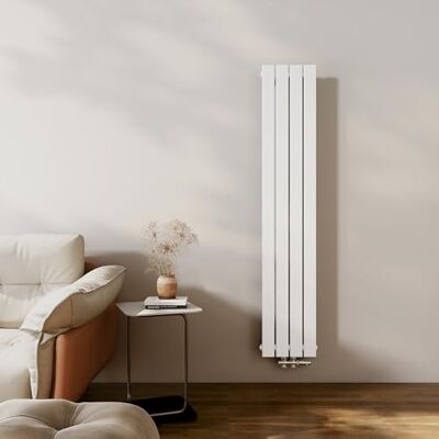 EMKE Radiatore di design, sottile, alto, 1600 x 304 mm, verticale, con attacco centrale, per bagno, camera da letto e soggiorno, bianco 501 W EMKE Radiatore di design, sottile, alto, 1600 x 304 mm, verticale, con attacco centrale, per bagno, camera da letto e soggiorno, bianco 501 W