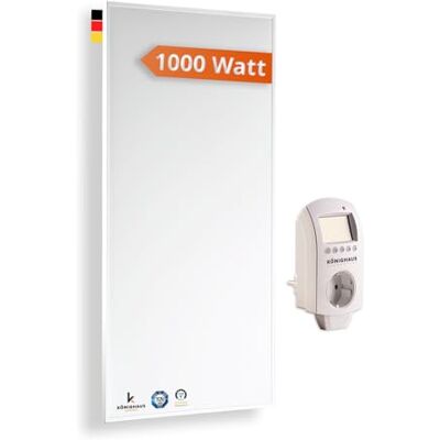 KÖNIGHAUS pannello IR 1000 W – Termostato – Modello Eco – 14–26 m² TÜV SÜD, pannello IR da parete a risparmio energetico, riscaldamento elettrico con protezione termica KÖNIGHAUS pannello IR 1000 W – Termostato – Modello Eco – 14–26 m² TÜV SÜD, pannello IR da parete a risparmio energetico, riscaldamento elettrico con protezione termica