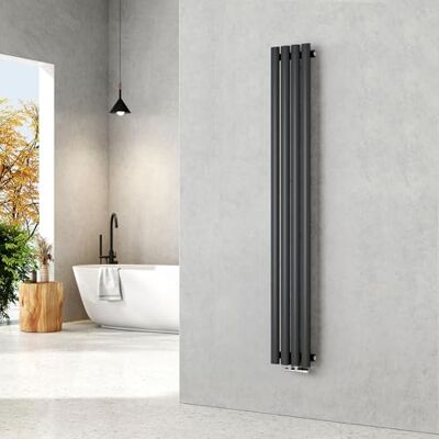 EMKE Radiatore piccolo 1600 x 240 mm, ovale a pannello, attacco centrale, verticale, design, radiatore tubolare, monostrato, antracite, 427 Watt EMKE Radiatore piccolo 1600 x 240 mm, ovale a pannello, attacco centrale, verticale, design, radiatore tubolare, monostrato, antracite, 427 Watt