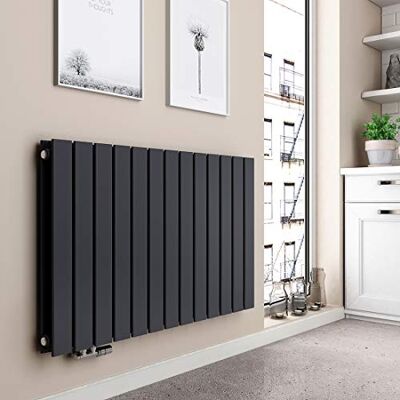 EMKE Radiatore piatto di design, 630 x 1006 mm, orizzontale, con connettore laterale, a pannello a doppio strato, per bagno, camera da letto e soggiorno, antracite, 1308 W EMKE Radiatore piatto di design, 630 x 1006 mm, orizzontale, con connettore laterale, a pannello a doppio strato, per bagno, camera da letto e soggiorno, antracite, 1308 W