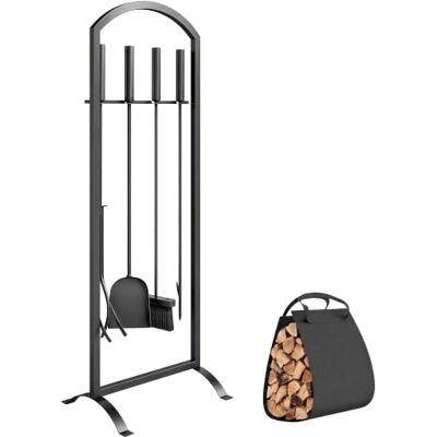 Outsunny Set Camino 6 Pezzi, Attrezzi per Camino in Metallo, Nero Borsa Portalegna, Spazzola, Paletta, Attizzatoio, Pinze, Supporto Outsunny Set Camino 6 Pezzi, Attrezzi per Camino in Metallo, Nero Borsa Portalegna, Spazzola, Paletta, Attizzatoio, Pinze, Supporto