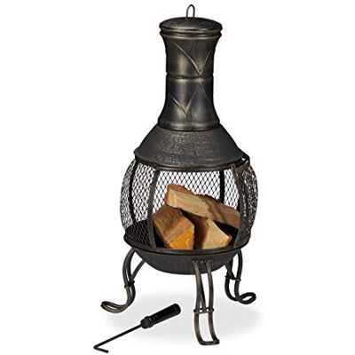 Relaxdays Forno Azteco, Attizzatoio, Graticola per la Legna, Griglia Parascintille, Giardino, Antico, Alto 89 cm, Oro Relaxdays Forno Azteco, Attizzatoio, Graticola per la Legna, Griglia Parascintille, Giardino, Antico, Alto 89 cm, Oro