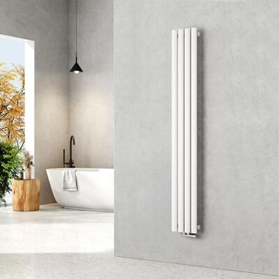 EMKE Radiatore piccolo 1600 x 240 mm, ovale a pannello, attacco centrale, verticale, design, radiatore tubolare, monostrato, bianco, 427 Watt EMKE Radiatore piccolo 1600 x 240 mm, ovale a pannello, attacco centrale, verticale, design, radiatore tubolare, monostrato, bianco, 427 Watt