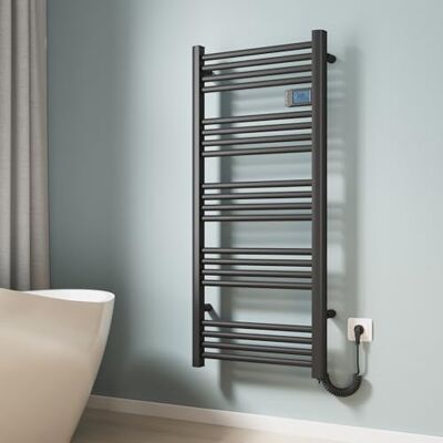 EMKE Scaldasalviette elettrico, 120 x 54 cm, termosifone elettrico con interruttore touch timer, scaldasalviette elettrico, nero opaco, 600 W EMKE Scaldasalviette elettrico, 120 x 54 cm, termosifone elettrico con interruttore touch timer, scaldasalviette elettrico, nero opaco, 600 W