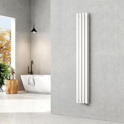 EMKE Radiatore piccolo 1600 x 240 mm, ovale a pannello, attacco centrale, verticale, design, radiatore tubolare, doppio strato, bianco, 623 Watt EMKE Radiatore piccolo 1600 x 240 mm, ovale a pannello, attacco centrale, verticale, design, radiatore tubolare, doppio strato, bianco, 623 Watt