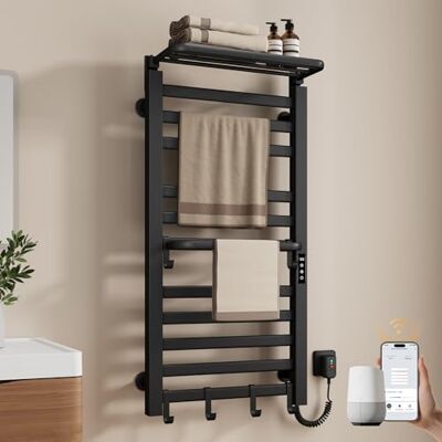 EMKE Scaldasalviette elettrico da bagno, 1000 x 500 mm, intelligente a temperatura costante, scaldasalviette elettrico con ripiano, Right 280 W, nero EMKE Scaldasalviette elettrico da bagno, 1000 x 500 mm, intelligente a temperatura costante, scaldasalviette elettrico con ripiano, Right 280 W, nero