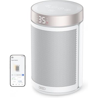 DREO Termoventilatore a Risparmio Energetico, 1500W, 34 dB, Silenzioso 12 Ore Timer Protezione da Surriscaldamento, Riscaldamento Elettrico per Camere, White DREO Termoventilatore a Risparmio Energetico, 1500W, 34 dB, Silenzioso 12 Ore Timer Protezione da Surriscaldamento, Riscaldamento Elettrico per Camere, White