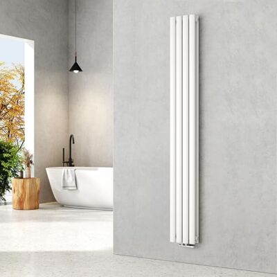 EMKE Radiatore piccolo 1800 x 240 mm, ovale a pannello, attacco centrale, verticale, design, radiatore tubolare, doppio strato, bianco, 678 Watt EMKE Radiatore piccolo 1800 x 240 mm, ovale a pannello, attacco centrale, verticale, design, radiatore tubolare, doppio strato, bianco, 678 Watt