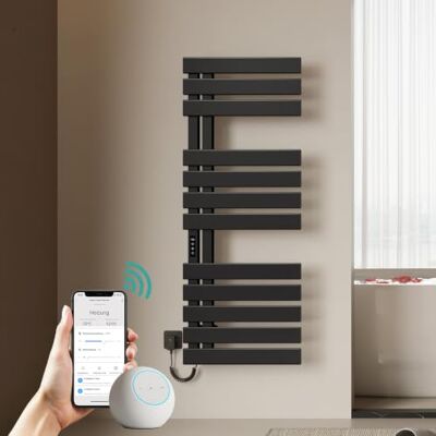 EMKE Scaldasalviette elettrico da bagno, 1300 x 500 mm, con controllo app WiFi, timer e termostato, scaldasalviette da parete, 440 Watt, IP45, nero EMKE Scaldasalviette elettrico da bagno, 1300 x 500 mm, con controllo app WiFi, timer e termostato, scaldasalviette da parete, 440 Watt, IP45, nero