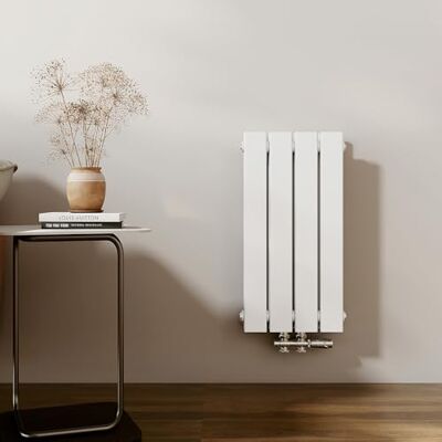 EMKE Radiatore di design, piccolo, 600 x 304 mm, verticale, con attacco centrale, a doppio strato, per bagno, camera da letto e soggiorno, bianco, 384 W EMKE Radiatore di design, piccolo, 600 x 304 mm, verticale, con attacco centrale, a doppio strato, per bagno, camera da letto e soggiorno, bianco, 384 W