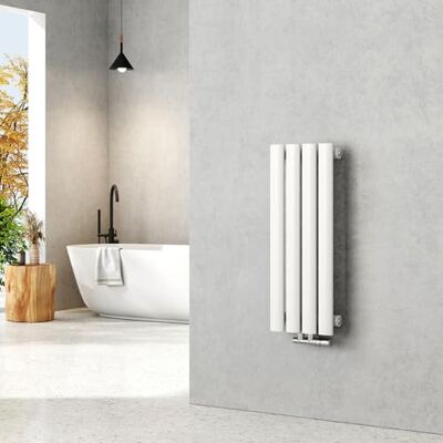 EMKE Radiatore piccolo 600 x 240 mm, ovale a pannello, attacco centrale, verticale, design, radiatore tubolare, monostrato, bianco, 177 Watt EMKE Radiatore piccolo 600 x 240 mm, ovale a pannello, attacco centrale, verticale, design, radiatore tubolare, monostrato, bianco, 177 Watt
