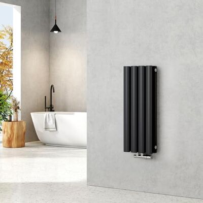 EMKE Radiatore piccolo 600 x 240 mm, ovale a pannello, attacco centrale, verticale, design, radiatore tubolare, doppio strato, nero, 248 Watt EMKE Radiatore piccolo 600 x 240 mm, ovale a pannello, attacco centrale, verticale, design, radiatore tubolare, doppio strato, nero, 248 Watt