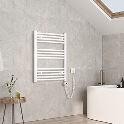 EMKE Scaldasalviette elettrico con termostato, 75 x 60 cm, scaldasalviette con timer, bianco 300 W EMKE Scaldasalviette elettrico con termostato, 75 x 60 cm, scaldasalviette con timer, bianco 300 W