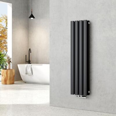 EMKE Radiatore piccolo 900 x 240 mm, ovale a pannello, attacco centrale, verticale, design, radiatore tubolare, doppio strato, antracite, 373 Watt EMKE Radiatore piccolo 900 x 240 mm, ovale a pannello, attacco centrale, verticale, design, radiatore tubolare, doppio strato, antracite, 373 Watt