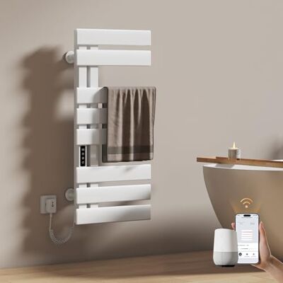 EMKE Scaldasalviette elettrico 400 x 850 mm, scaldasalviette elettrico a risparmio energetico, scaldasalviette elettrico per Alexa e Google Home e app, bianco 230 W EMKE Scaldasalviette elettrico 400 x 850 mm, scaldasalviette elettrico a risparmio energetico, scaldasalviette elettrico per Alexa e Google Home e app, bianco 230 W