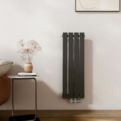 EMKE Radiatore di design, piccolo, 900 x 304 mm, verticale, con attacco centrale, radiatore a pannello singolo, per bagno, camera da letto e soggiorno, colore nero, 297 W EMKE Radiatore di design, piccolo, 900 x 304 mm, verticale, con attacco centrale, radiatore a pannello singolo, per bagno, camera da letto e soggiorno, colore nero, 297 W