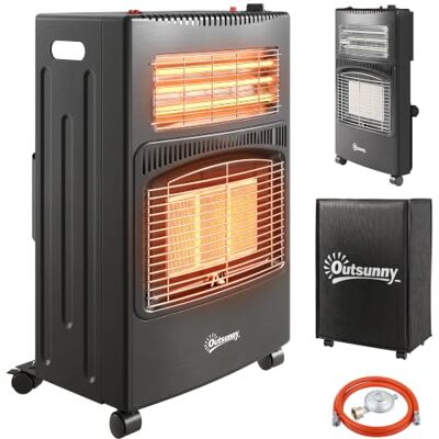 Outsunny Riscaldatore a Gas 4.2 kW Elettrico 1.2 kW, 3 Livelli di Potenza Stufa a Gas per Interno Pieghevole Portatile, ODS, Spegnimento Automatico, Antiribaltamento, Copertura, 4 Ruote, Garage Casa Outsunny Riscaldatore a Gas 4.2 kW Elettrico 1.2 kW, 3 Livelli di Potenza Stufa a Gas per Interno Pieghevole Portatile, ODS, Spegnimento Automatico, Antiribaltamento, Copertura, 4 Ruote, Garage Casa