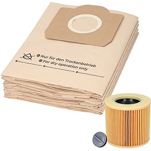 McFilter 1 set da 10 sacchetti per aspirapolvere e 1 filtro a cartuccia, adatto per aspirapolvere multiuso Kärcher della serie WD3 e MV3