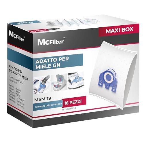 McFilter 16 sacchetti per la polvere adatti per aspirapolvere Miele serie GN S2 S4 S5 S6 S8, Complete C2/C3, Classic C1   sacchetto per la polvere con 8 filtri   MAXI BOX