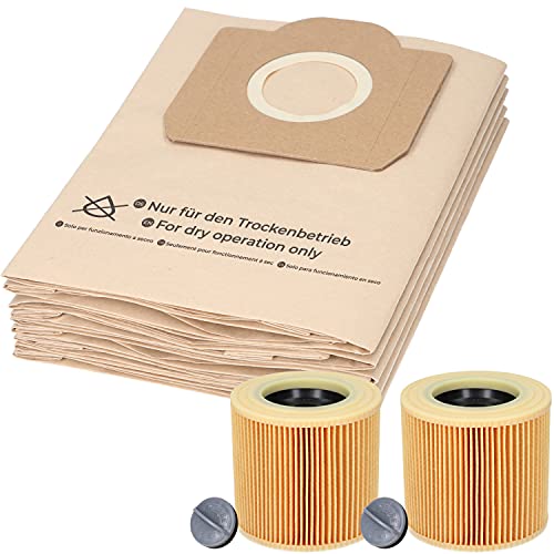 McFilter 20 sacchetti per aspirapolvere + 2 filtri per aspirapolvere Karcher WD3 e MV3. Alternativa per 6.959-130.0 (sacchetto) e 6.414-552.0 (filtro a cartuccia)