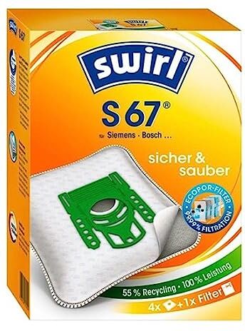 Swirl S67 Sacchetti per aspirapolvere Siemens e Bosch confezione da 4 Orange, Weiß