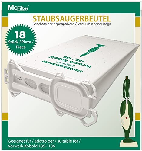 McFilter 18 sacchetti per la polvere tipo VO 8335 adatti per Vorwerk Folletto Kobold VK 135 VK 136 135SC con chiusura igienica   a 5 strati in pile