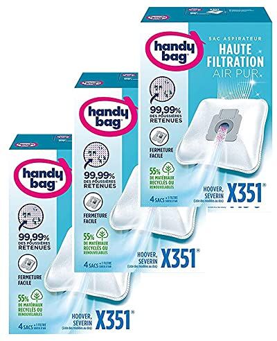 Handy Bag Melitta   Set di 3 sacchetti per aspirapolvere Bluesky, Hoover e Severin, chiusura ermetica, filtro antiallergenico