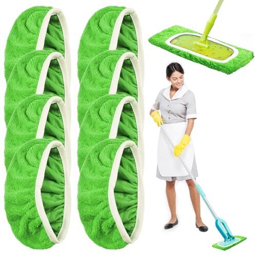 Baxcdyswe 8 Pezzi per Panni Swiffer Lavapavimenti, Panno Microfibra Viso Lavabili e Panni Cuscinetti Mocio Ricarica Riutilizzabili, Ricambio uso Umido e Secco, Panni Umidi Elevata Assorbimento Sporco