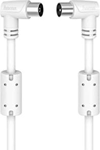 Hama Cavo antenna TV angolato 90 (cavo TV coassiale maschio – coassiale femmina, 95 db, 5 m, placcato oro, collegamento di un televisore a una presa a muro o a un decoder), bianco