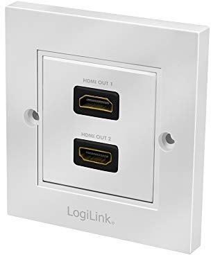 Logilink AH0018 Presa HDMI da parete con 2 x HDMI ad alta velocità con connettore Ethernet (presa esterna/presa interna) in bianco