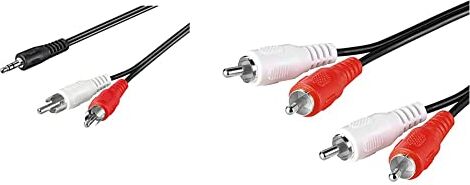 goobay 50779 Adattatore Cavo Audio AUX, Jack da 3.5mm a Connettore RCA Stereo, Nero, 20m Lunghezza del Cavo & 50030 Cavo di Collegamento Stereo 2, RCA, 5m Lunghezza del Cavo