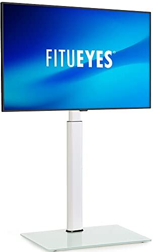 FITUEYES Supporto TV da Pavimento Bello & Stabile 1.3m per 19-42 43 Pollici, 30° Inclinabile / 70° Girevole / 16 Altezze Regolabili Porta TV da Terra, Max VESA 200x200 mm Portata 35kg Bianco