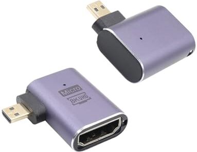 RIIEYOCA 90 gradi di angolo sinistro e destro UHD 8K Micro HDMI a HDMI Adapter, standard 48Gbps ad alta velocità 2.1 Extender Micro HDMI maschio a HDMI femmina supporto 8K@60Hz, 4K@120Hz (2pack)