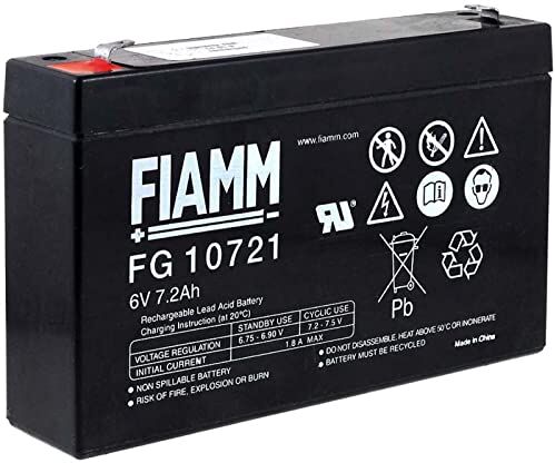 FIAMM FG10721 Batteria di ricambio 6 V, 7,2 Ah, per barca a esche, barche a cibo, 6 V