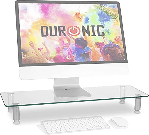 Duronic Supporto per monitor    Supporto per laptop e schermo per desktop   Vetro temperato trasparente   Supporto per TV o monitor PC   Mensola ergonomica da scrivania da ufficio   Capacità 20