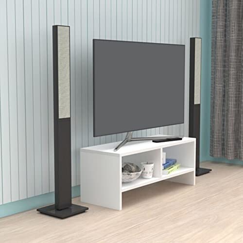 Generic Mobile tv,mobile portatv,supporto per la televisione,tavolo tv,tavolino da salotto in legno mdf bianco con due scomparti nicchie kenzlife 80x30xh.40 cm